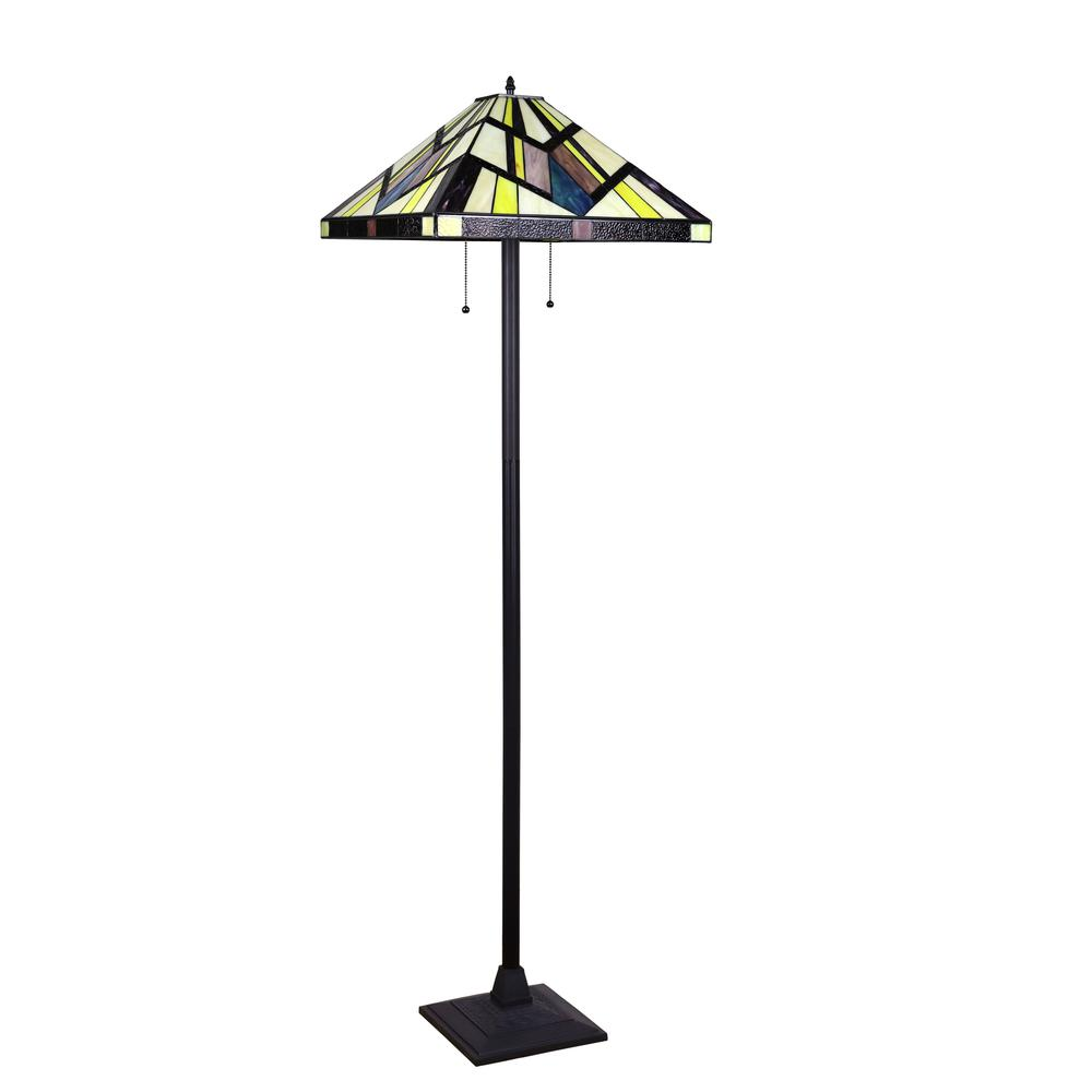 CHLOE Lighting VINCENT Tiffany-Style Blackish Bronze 2-Light Mission Floor Lamp 18" Shade