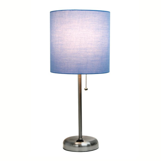 LimeLights Stick Lamp with Charging Outlet and Fabric Shade, Blue