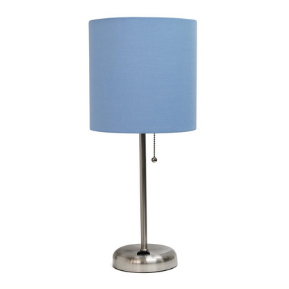 LimeLights Stick Lamp with Charging Outlet and Fabric Shade, Blue