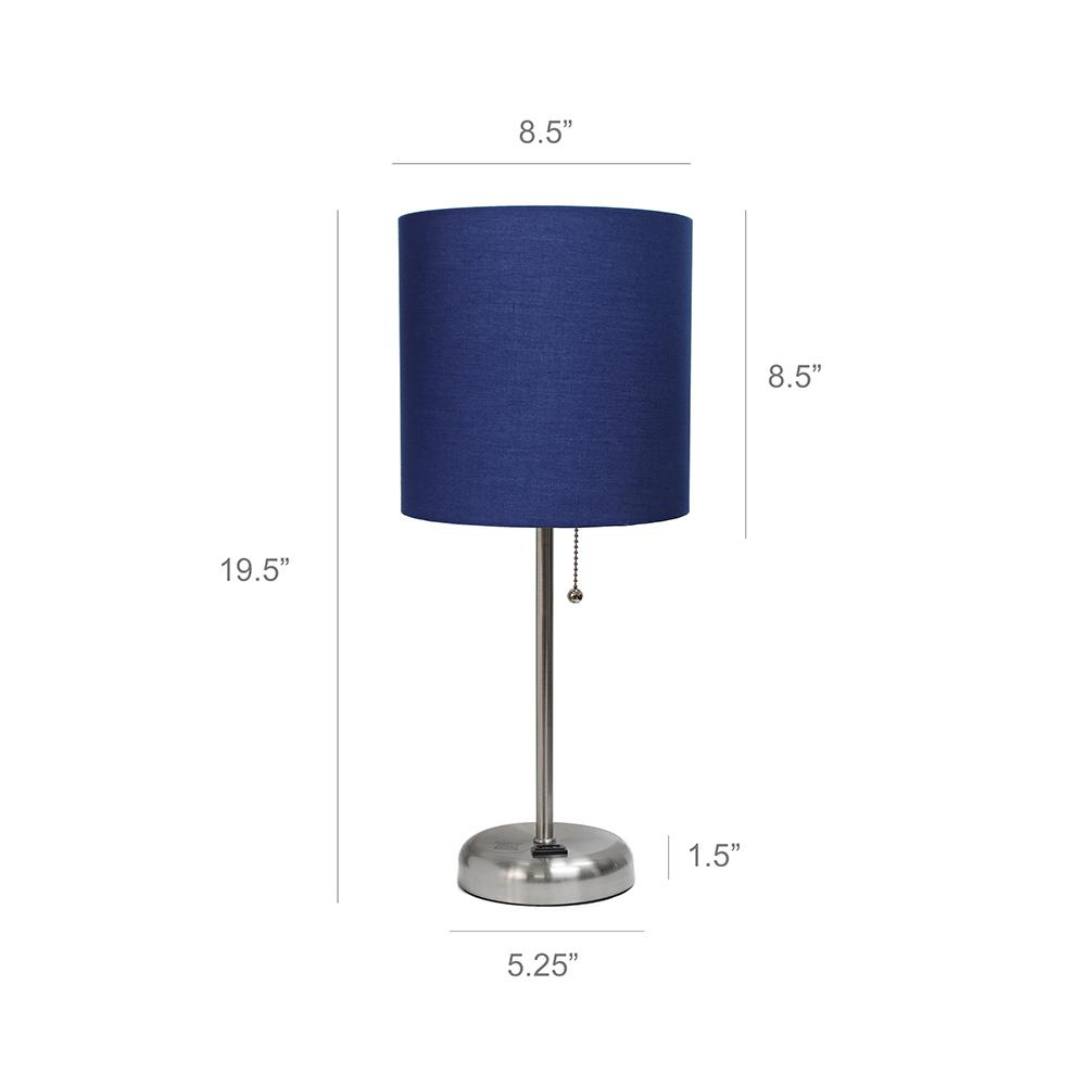 LimeLights Stick Lamp with Charging Outlet and Fabric Shade, Navy