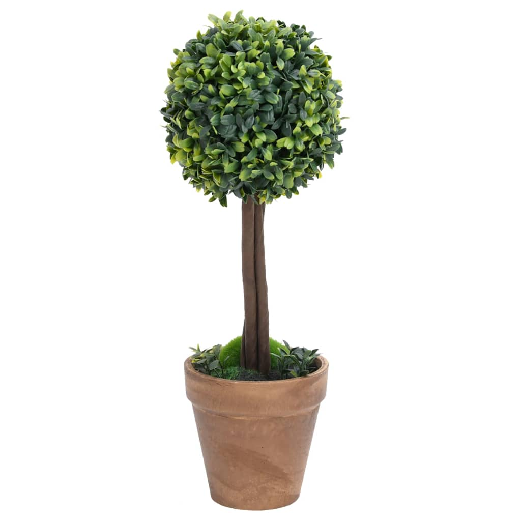 vidaXL Artificial Boxwood Plants 2 pcs with Pots Ball Shaped Green 13"