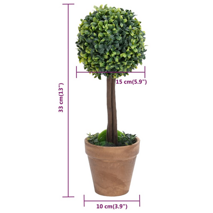 vidaXL Artificial Boxwood Plants 2 pcs with Pots Ball Shaped Green 13"