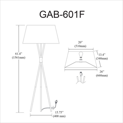 1LT Floor Lamp, ABG, WH Shade