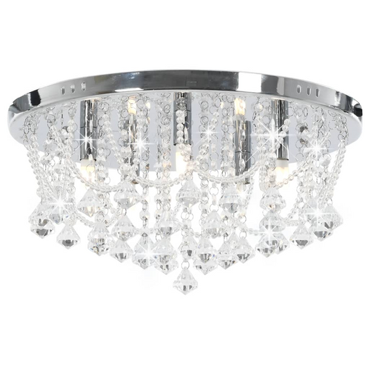 vidaXL Ceiling Lamp with Crystal Beads Silver Round 4 x G9 Bulbs