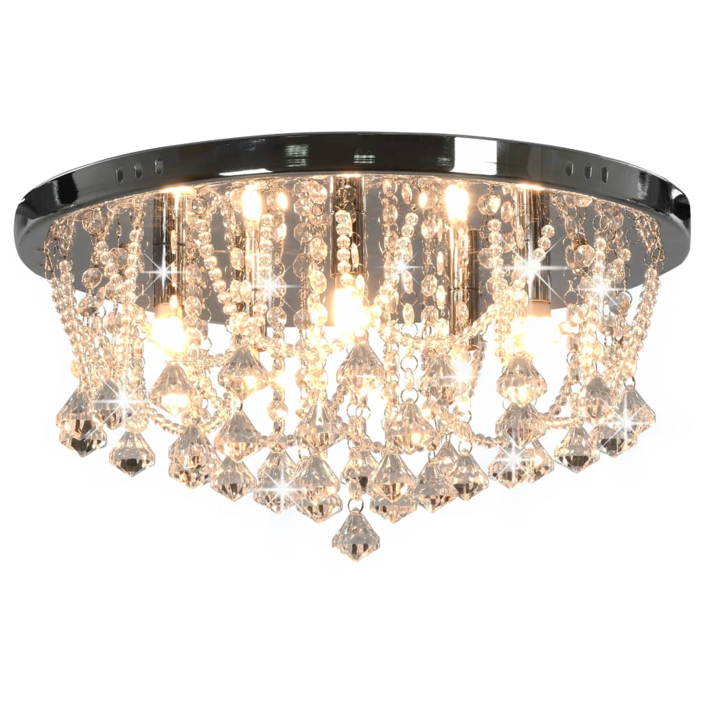 vidaXL Ceiling Lamp with Crystal Beads Silver Round 4 x G9 Bulbs