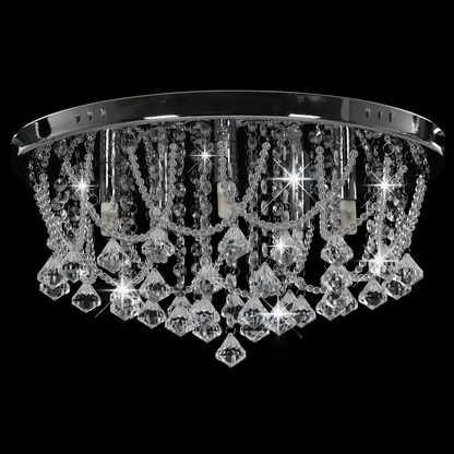 vidaXL Ceiling Lamp with Crystal Beads Silver Round 4 x G9 Bulbs