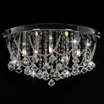 vidaXL Ceiling Lamp with Crystal Beads Silver Round 4 x G9 Bulbs