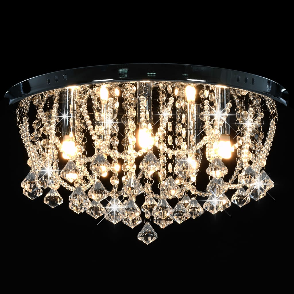 vidaXL Ceiling Lamp with Crystal Beads Silver Round 4 x G9 Bulbs