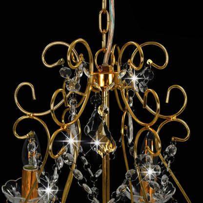 vidaXL Chandelier with Crystal Beads Golden Round 6 x E14