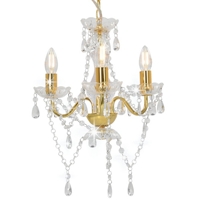 vidaXL Chandelier with Beads Golden Round 3 x E14