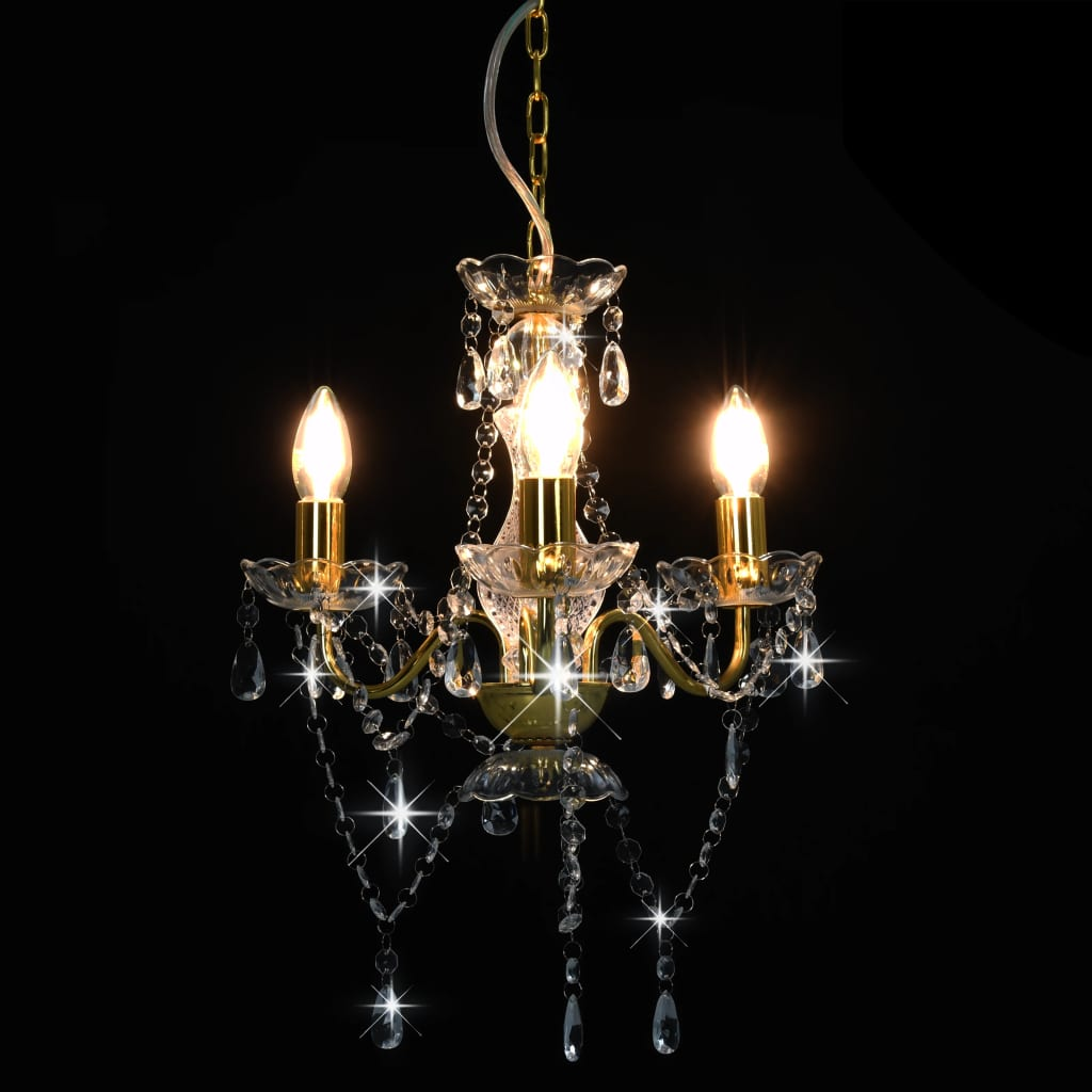 vidaXL Chandelier with Beads Golden Round 3 x E14