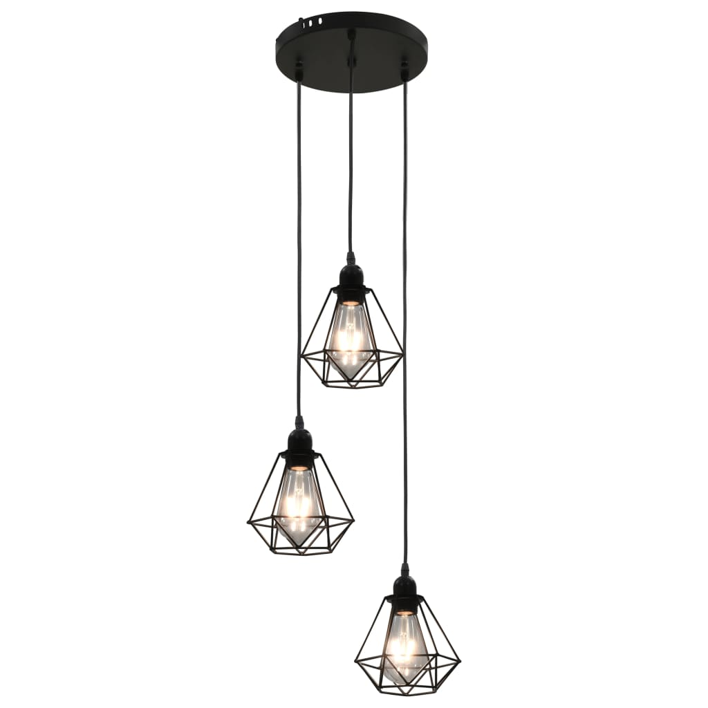 vidaXL Ceiling Lamp with Diamond Design Black 3 x E27 Bulbs