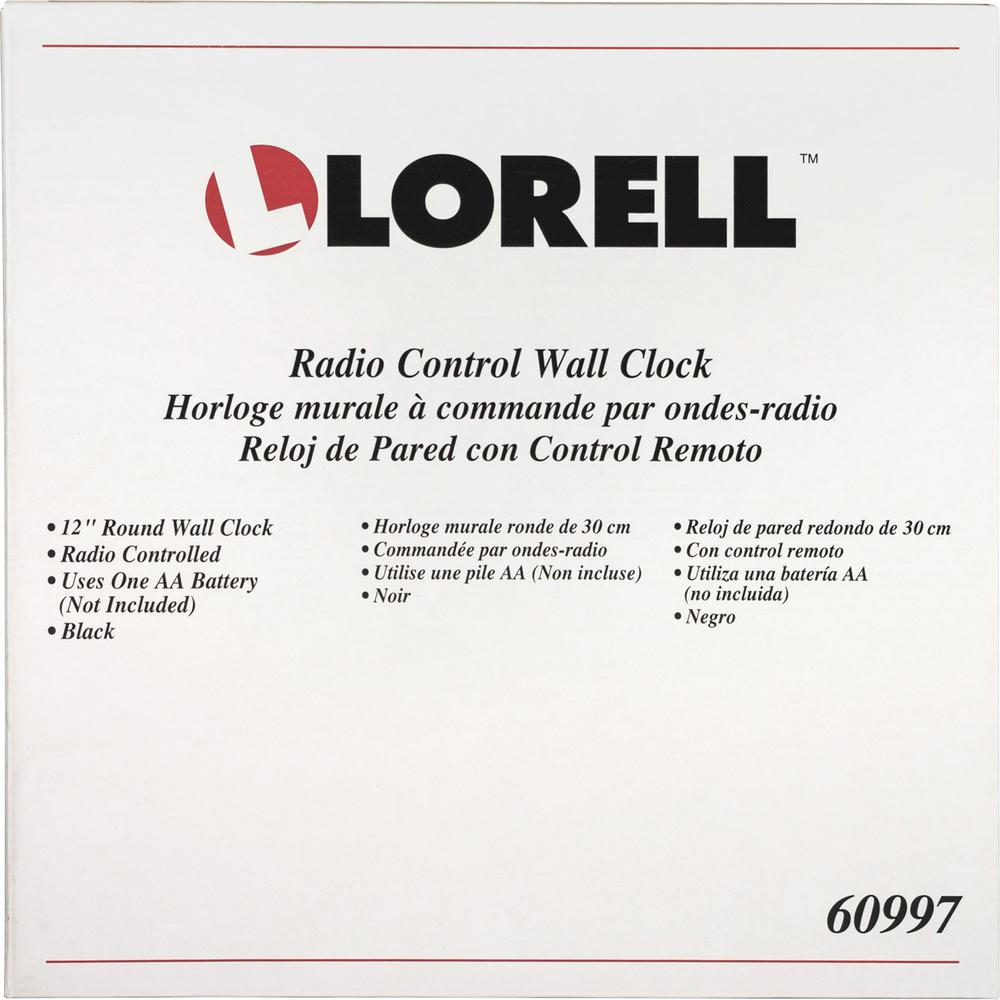 Lorell 12" Round Radio-Controlled Wall Clock - Analog - Quartz - White Main Dial - Black/Plastic Case