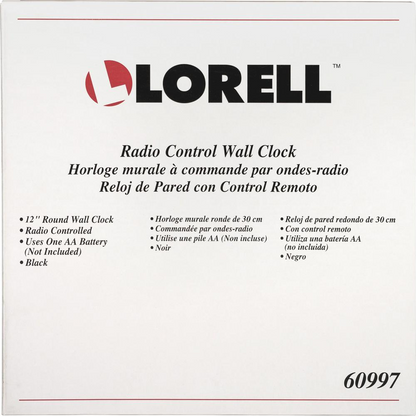 Lorell 12" Round Radio-Controlled Wall Clock - Analog - Quartz - White Main Dial - Black/Plastic Case