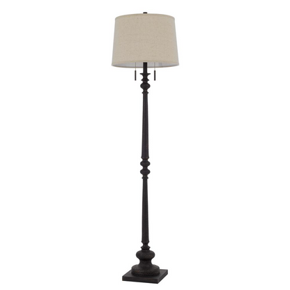 60W x 2 Torrington resin floor lamp with pull chain switch and hardback linen shade