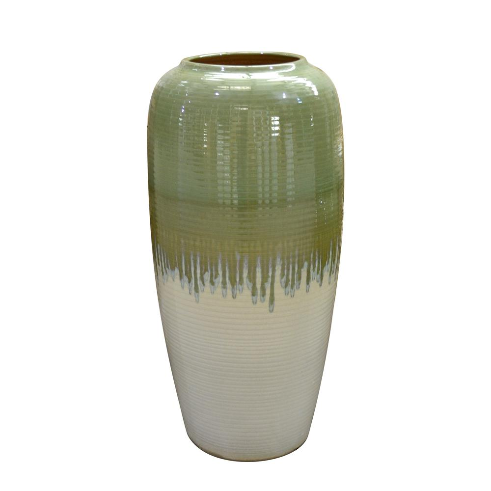 Avocado Green And White Medium Vase