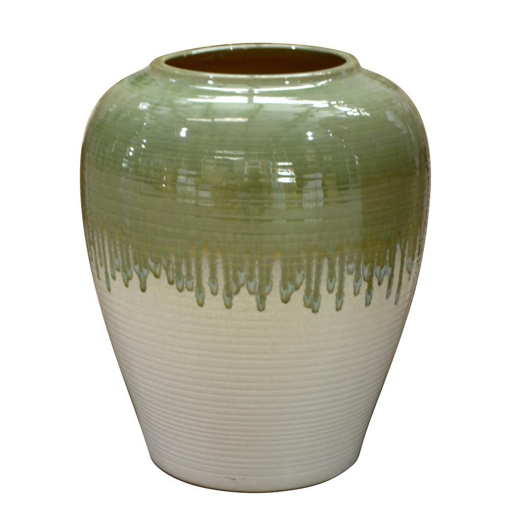 Avocado Green And White Small Vase