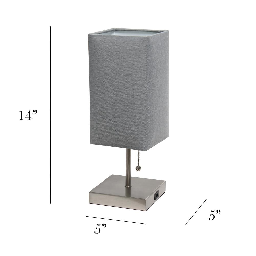 Petite Stick Lamp with USB Charging Port and Fabric Shade, Gray