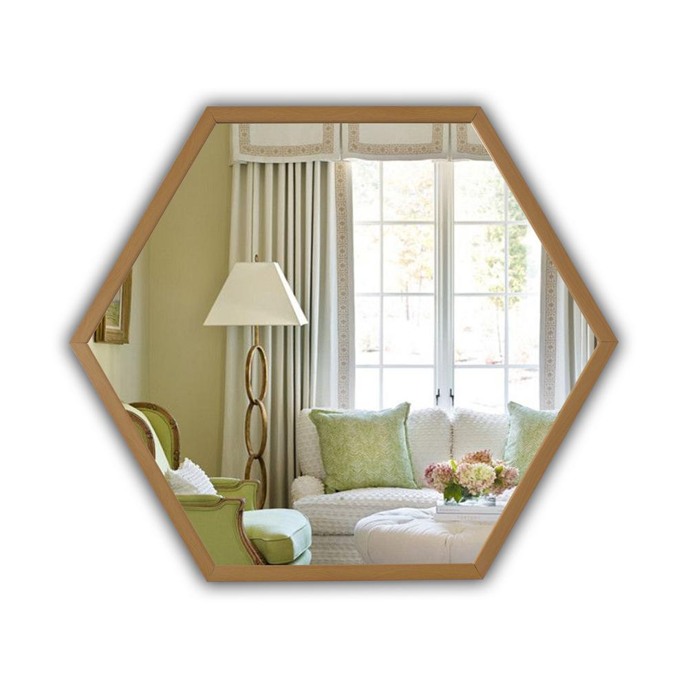 CHLOE's Reflection Contemporary Maple Finish Hexagon Framed Wall Mirror 24" Width