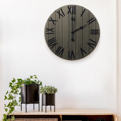 Handsome 21" Rustic Farmhouse Wood Wall Clock, Rustic Gray