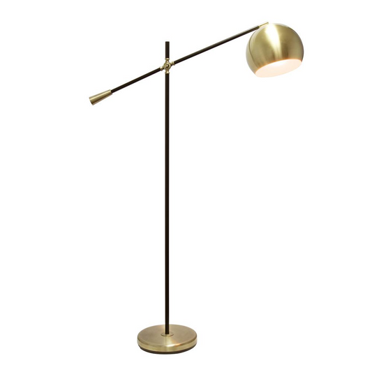 Matte Black Pivot Arm Floor Lamp, Antique Brass