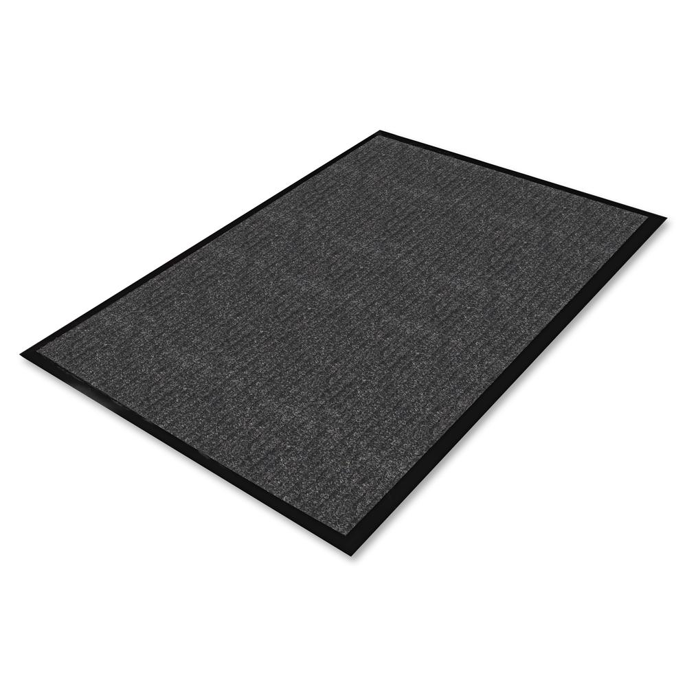 Genuine Joe Ribbed Indoor Wiper Mat - Warehouse, Hotel, Indoor - 60" Length x 36" Width - Polypropylene, Vinyl - Charcoal - 1Each