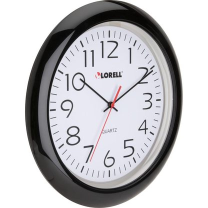 Lorell 13-1/4" Round Wall Clock - Analog - Quartz - White Main Dial - Black/Plastic Case