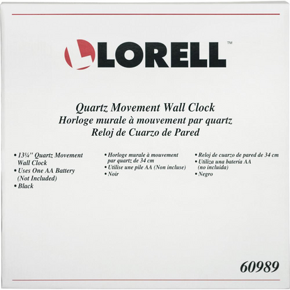 Lorell 13-1/4" Round Wall Clock - Analog - Quartz - White Main Dial - Black/Plastic Case