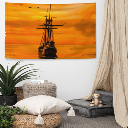 Ship Sunrise Flag Tapestry wall hanging