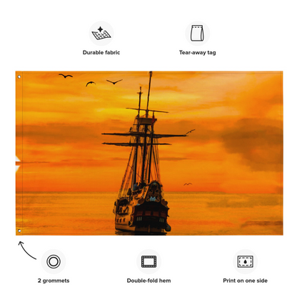 Ship Sunrise Flag Tapestry wall hanging