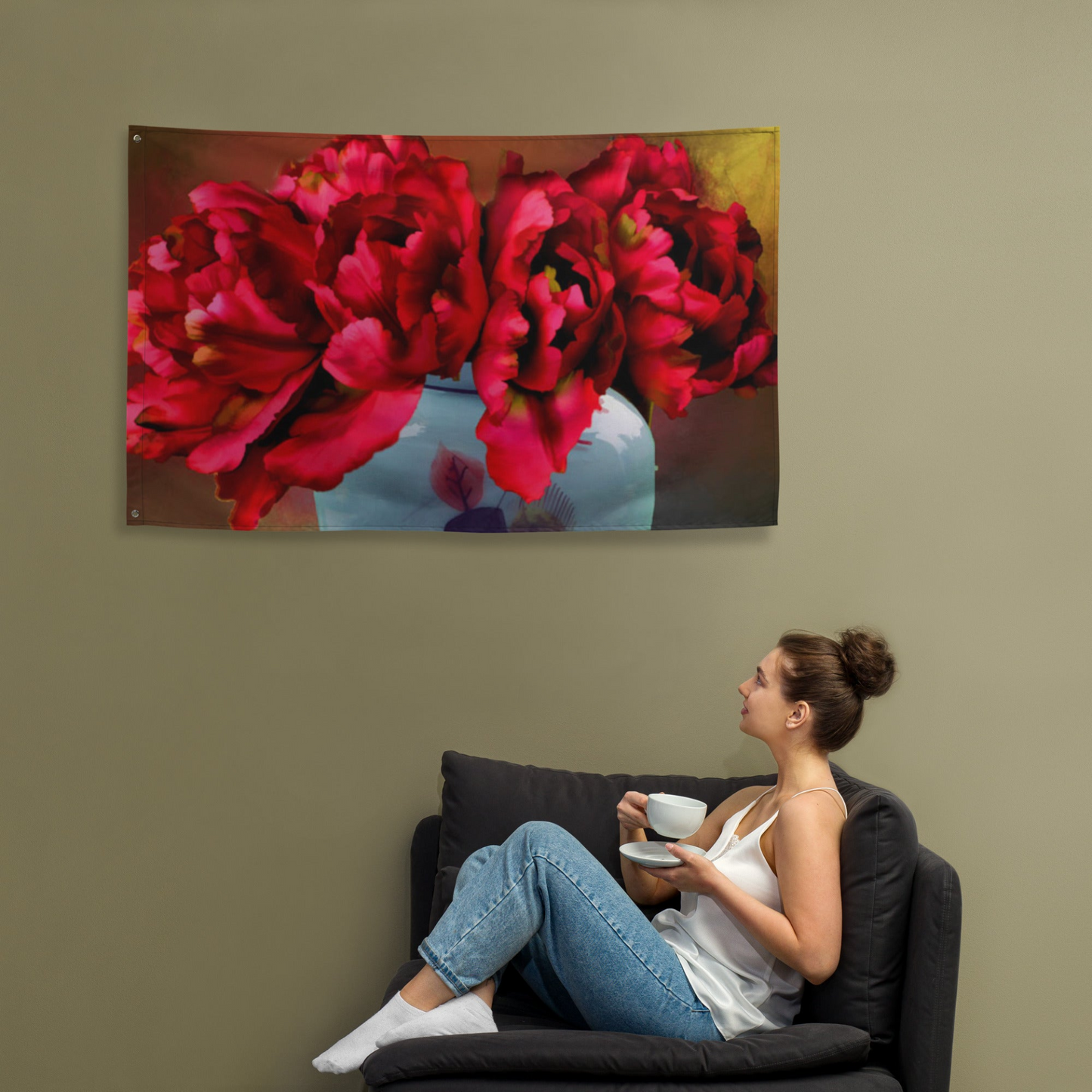 Red Flowers Painting Wall Hanging