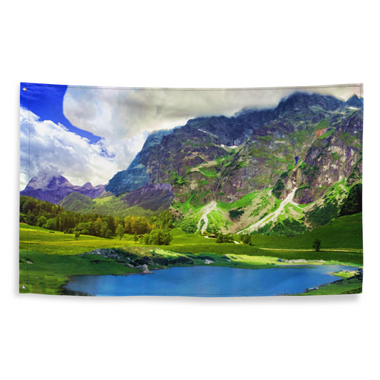 Mountain Lake Painting Flag