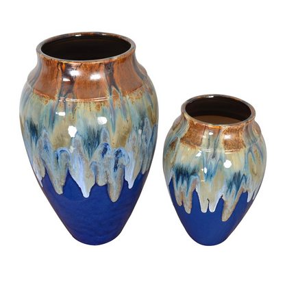 Blue Fusion Glazed Vase Set of 2