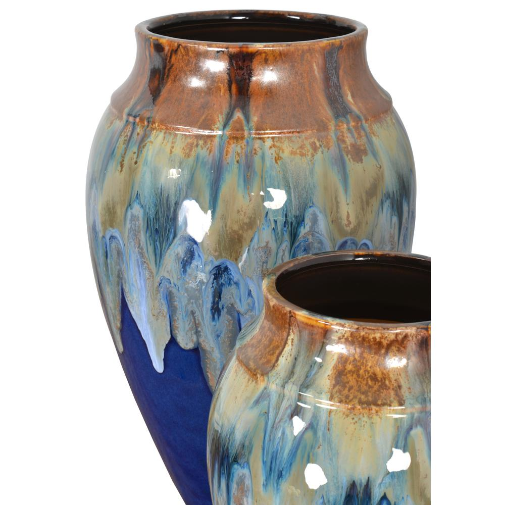 Blue Fusion Glazed Vase Set of 2