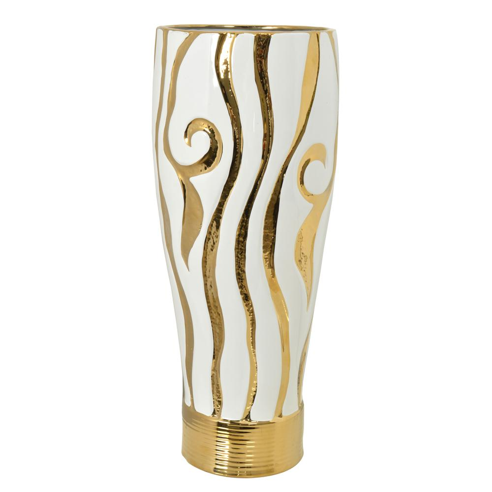 Golden Zebra With White Vase 20 Inch