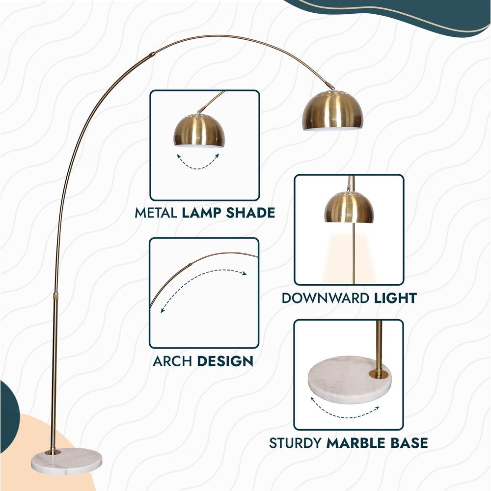 Arched Floor Lamp 75.6" Height with White Round Marble Base