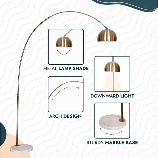 Arched Floor Lamp 75.6" Height with White Round Marble Base