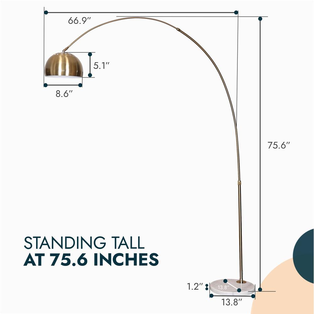 Arched Floor Lamp 75.6" Height with White Round Marble Base