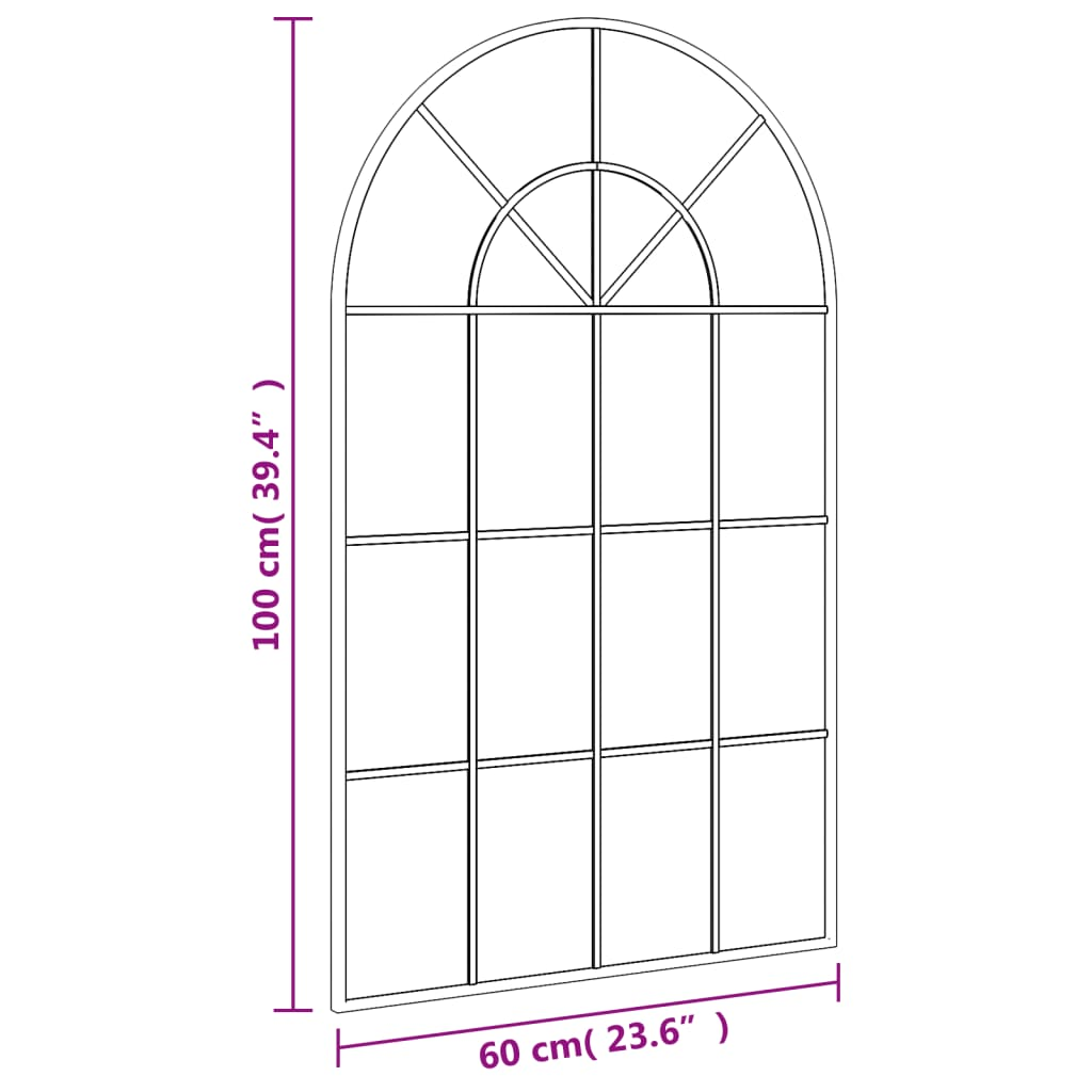 vidaXL Wall Mirror Black 23.6"x39.4" Arch Iron