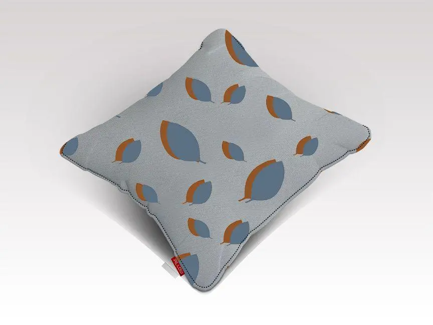 Blue leaves pattern on vanilla Poster Cushion/Pillow