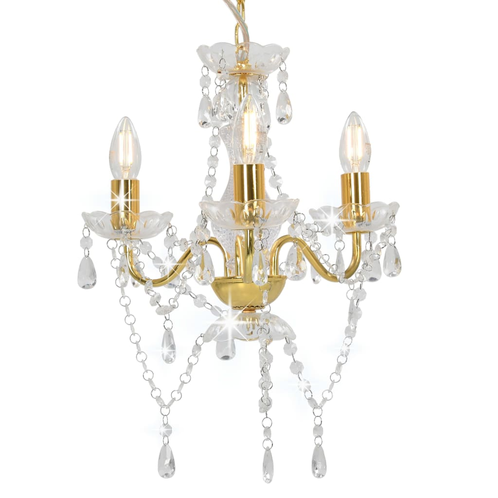 vidaXL Chandelier with Beads Golden Round 3 x E14