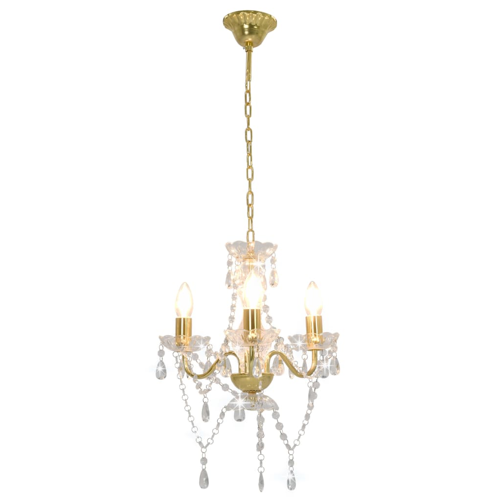 vidaXL Chandelier with Beads Golden Round 3 x E14