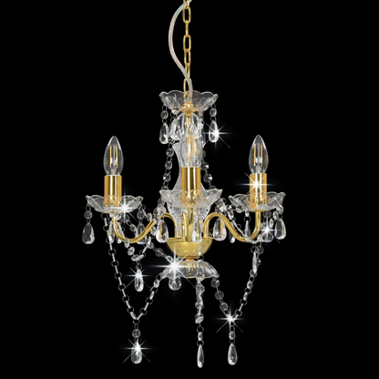 vidaXL Chandelier with Beads Golden Round 3 x E14