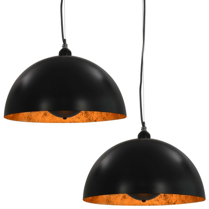 vidaXL Ceiling Lamps 2 pcs Black and Gold Semi-spherical 40 cm E27