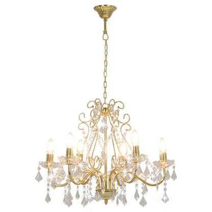 vidaXL Chandelier with Crystal Beads Golden Round 6 x E14