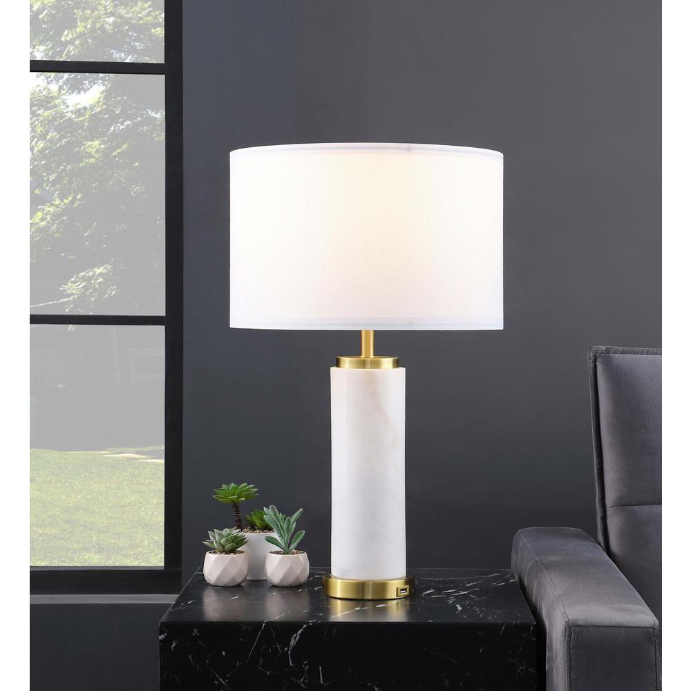 Lucius Drum Shade Bedside Table Lamp White and Gold