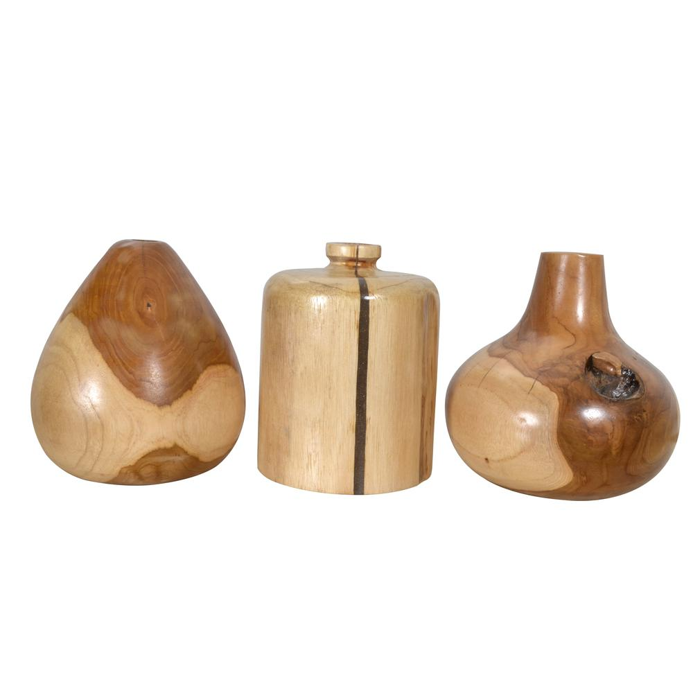 Teak Wood Mini Vases Set of 3