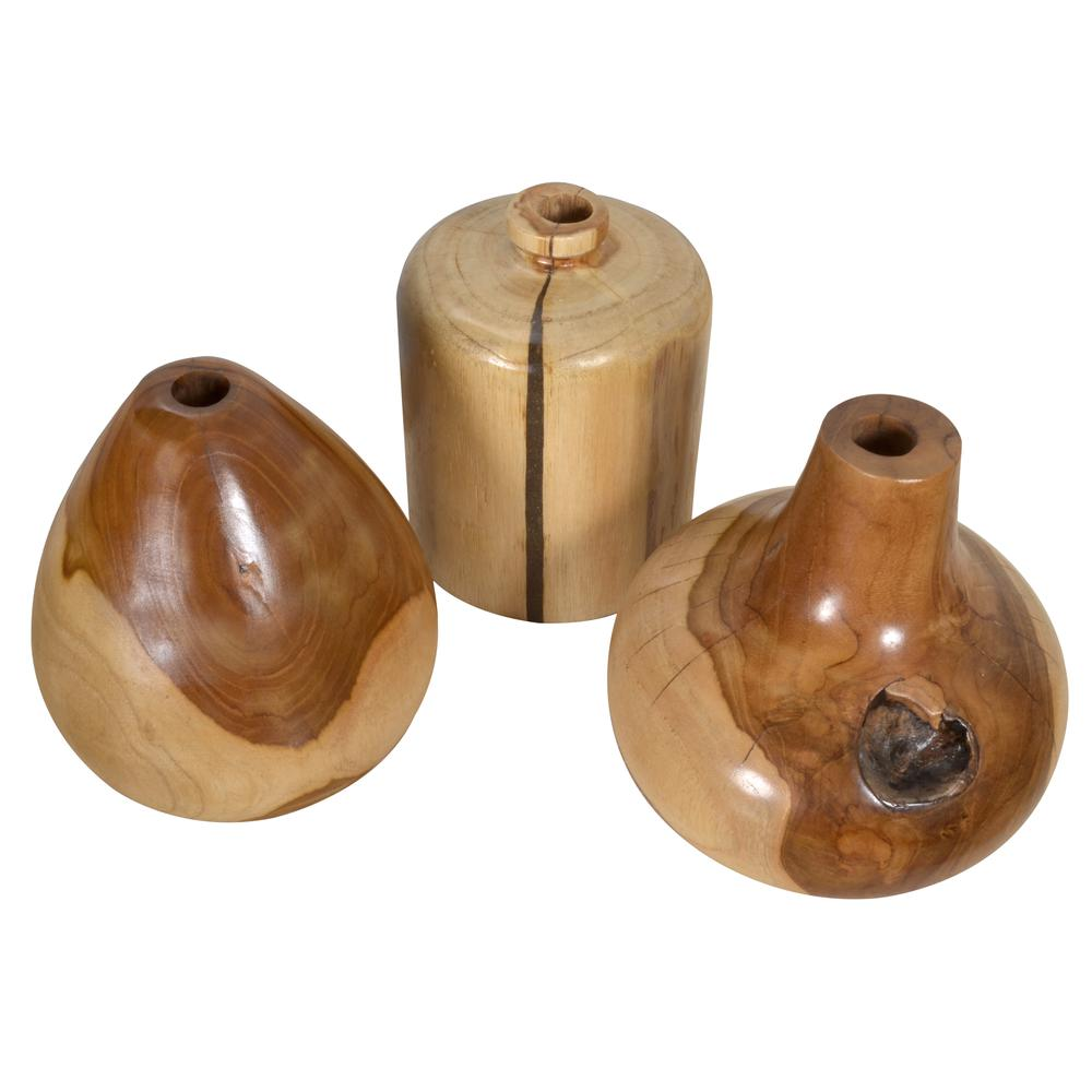 Teak Wood Mini Vases Set of 3