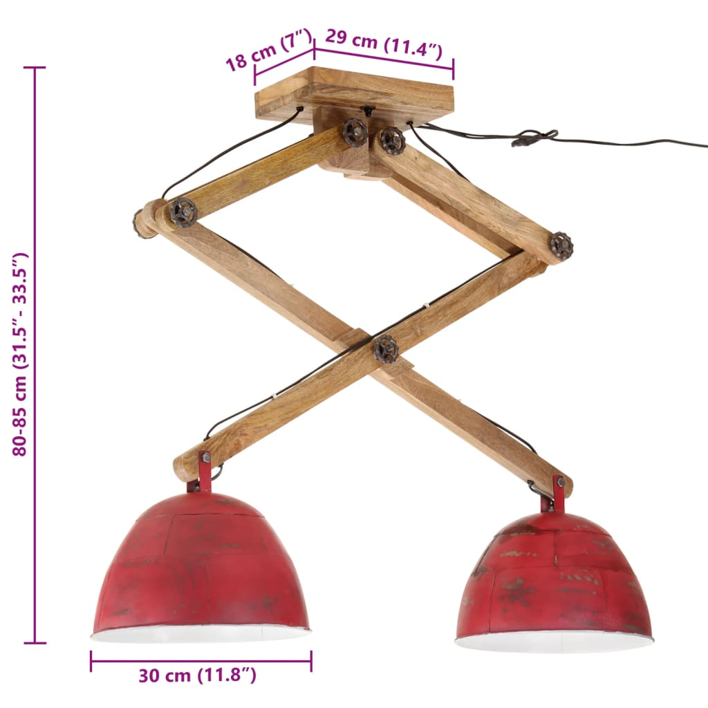 vidaXL Ceiling Lamp 25 W Distressed Red 29x18x85 cm E27