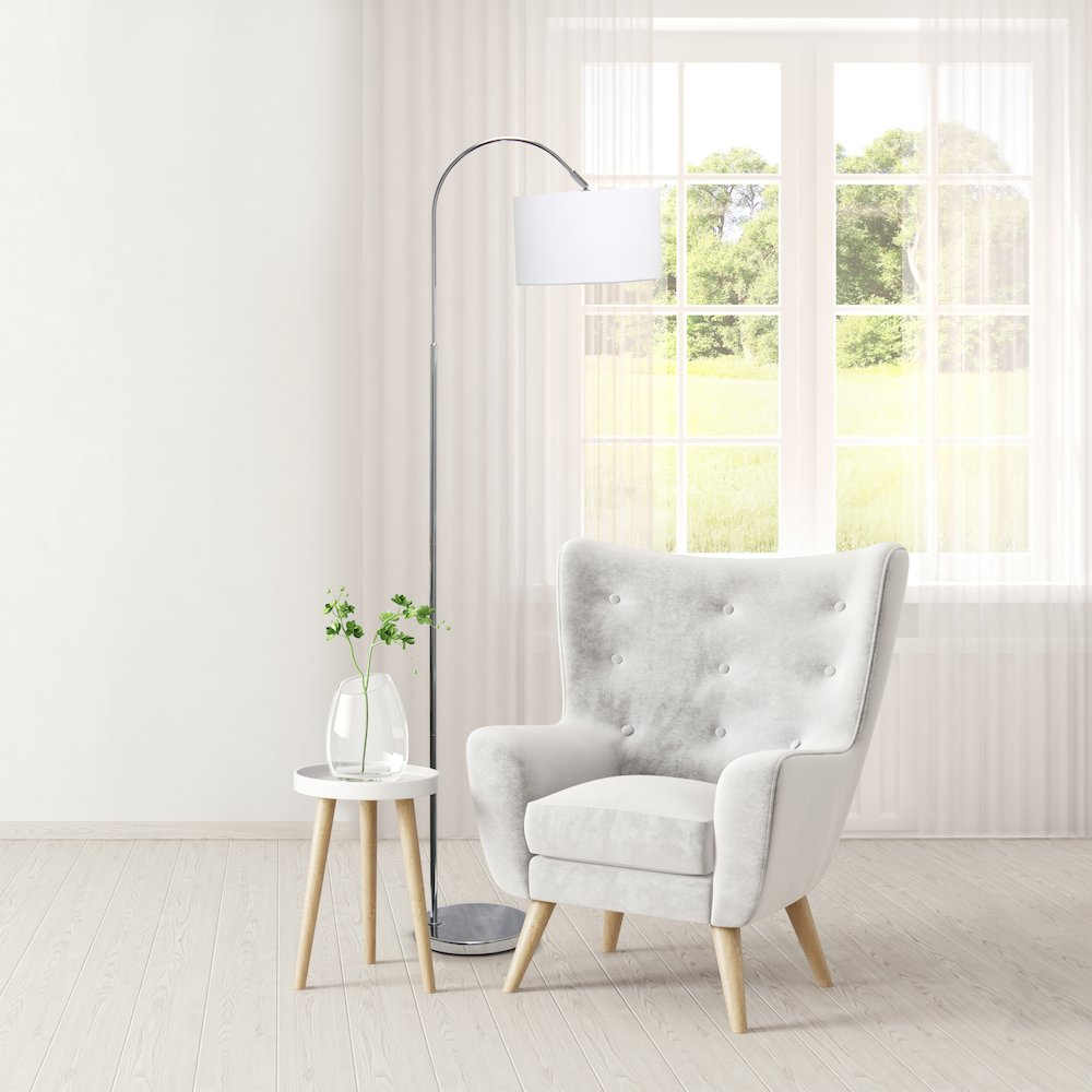 Simple Designs 66" Modern Brushed Nickel Arched Floor Lamp with White Shade